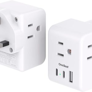 2 Pack US to UK Ireland Travel Plug Adapter, Type G Power Plug Adapter with 3 Outlets 3 USB Ports(2 USB C), European Travel Plug Adapter for USA to England London Scotland British Qatar Irish HongKong